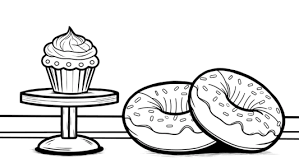 Two donuts and a cupcake coloring page Two donuts and a cupcake coloring page